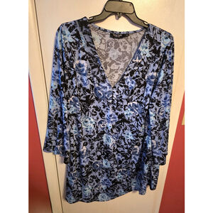 Arna York Multicolored Camden Floral Tunic Walk Top Bell Sleeve Size 22-24 3X